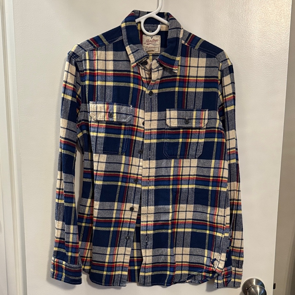 American Eagle Outfitters Navy and Cream Plaid Shirt